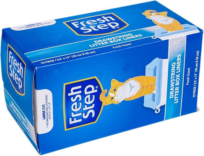 Fresh Step Drawstring Cat Litter Box Liners, Scented Heavy Duty Kitty Litter Bags for Large Oval or Rectangle Pans, Helps Contain Odor and Mess, Easy Lift Out Cleanup, 30 x 17 in, 15 Count - 12 Pack