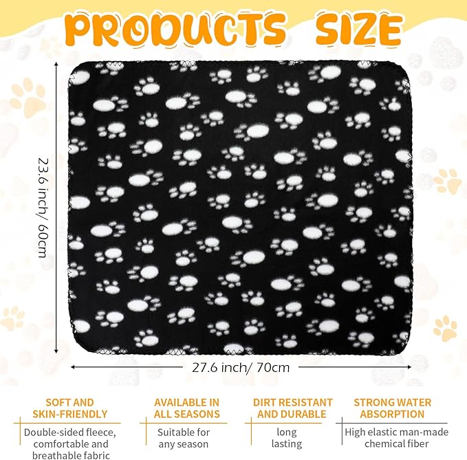 Tatuo 10 Pieces Pet Blankets with Paw Print Dog Cat Fleece Blankets Soft Warm Sleep Mat Pad Bed Cover for Kitten Puppy and Other Small Animals, 24 x 28 Inch(Cool Color)