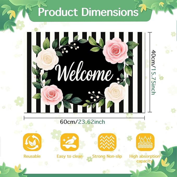 Pet Feeding Mat 24" x 16" Floral Stripe Welcome Design Non Slip Dog Food Mat and Cat Food Mat Easy Clean Puppy Feeding Mat for Indoor Cats Large Pet Food Mat for Food Bowls