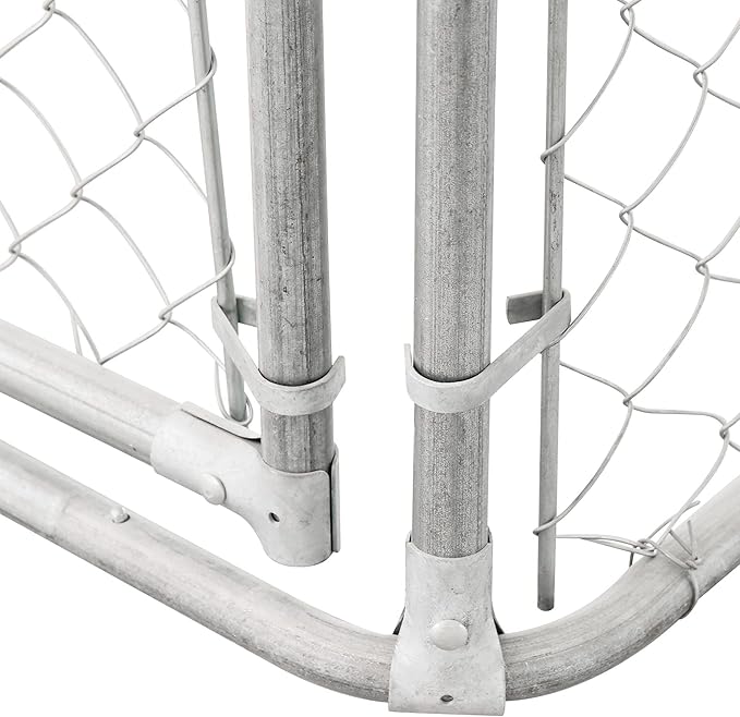 PawHut Outdoor Dog Kennel, Heavy Duty Dog Run Outdoor Fence with Waterproof Cover, Galvanized Chain Link, Secure Lock, 9.8' x 9.8' x 7.7'
