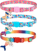 PUPTECK Cat Collars Breakaway with Bell - Summer Fish Scale Pattern Pet Collar 3 Pack for Kittens Puppies and Small Pets