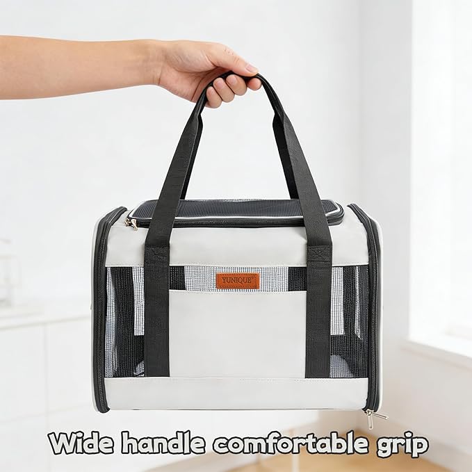 YUNIQUE Soft-Sided Cat & Dog Carrier for Pets Up to 15 Lbs, Airline Approved Collapsible Travel Puppy Carrier with Lightweight Fabric Design (lightgrey)