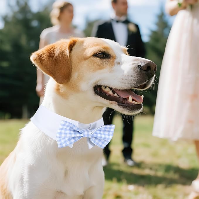 Segarty Dog Bow Tie for Neck Girth 10.2-12.6in, Adjustable Light Blue Plaid Bowtie Collar, Medium Pet Necktie Tuxedo Comfortable Cotton Boy Pets Grooming Accessories for Wedding Holiday Birthday Party