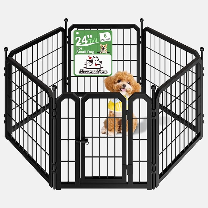 Dog Playpen for Indoor & Outdoor, 24 inch 6 Panels Metal Puppy Playpen for Puppies/Small Dogs, Portable Pet Fence for Yard, Camping, Travelling, Black