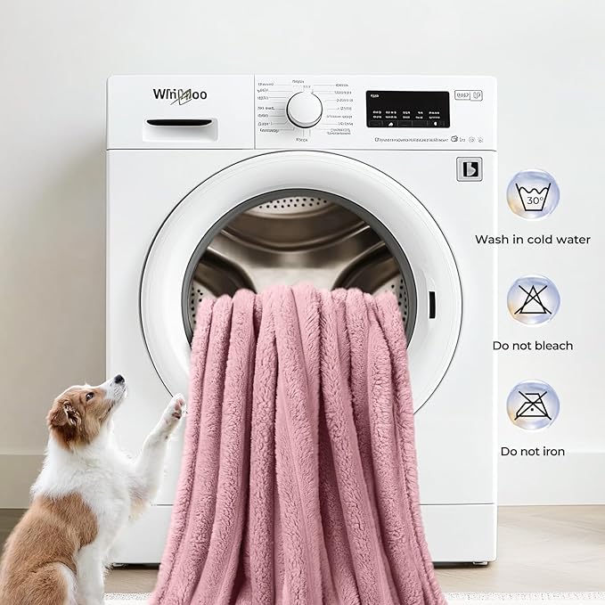 LINENLUX 1 Pack 3 Soft Fleece Dog Blanket for Pet Washable Warm Cat Puppy Fluffy Calming Flannel Pink Medium