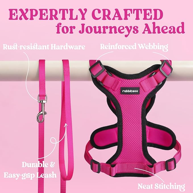 rabbitgoo Cat Harness and Leash for Walking, Escape Proof Soft Adjustable Vest Harnesses for Cats, Easy Control Breathable Reflective Strips Jacket, Rose Red, M