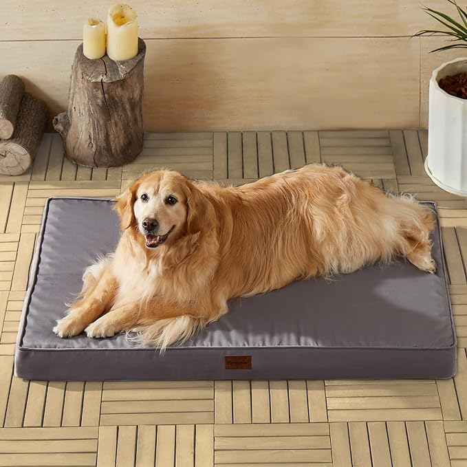 BFPETHOME Outdoor Dog Beds for Large Dogs, Waterproof Dog Bed for Medium, Large, Extra Large Dogs, Orthopedic Pet Bed with Removable Washable Cover, Egg Crate Foam Pet Bed Mat. (30 x 20in, Grey)