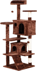 54-Inch Cat Tree for Large Cats, Sturdy Multi-Level Cat Tower with 2 Condos, Hanging Ball and Sisal Scratching Posts, Durable Cat Furniture for Indoor Cats (Brown)