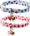 Cat Collar, 2Pack Valentine's Day Cat Collars-Cute Breakaway Cat Collar with Bell & Pendant, Sweet Heart Kitten Collars Pink Hearts with Safety Buckle for Girl and Boy Cats, 7-12Inch