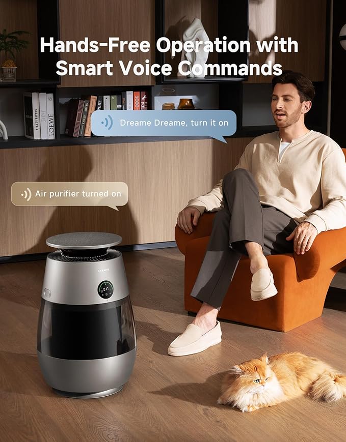 ‌Dreame Pet Air Purifier, Cleans 5,386 ft² in One Hour, 1,346 ft² for Home Large Room, NeverChange 5.4-Year Filters for Odor Purification, 360° Visual Collection of Hair, ‌Pet-Friendly Design, Grey