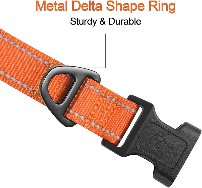 Joytale Reflective Dog Collar, Soft Neoprene Padded, Metal D-Ring, Nylon Pet Collar Adjustable for Medium Dogs, Orange, M