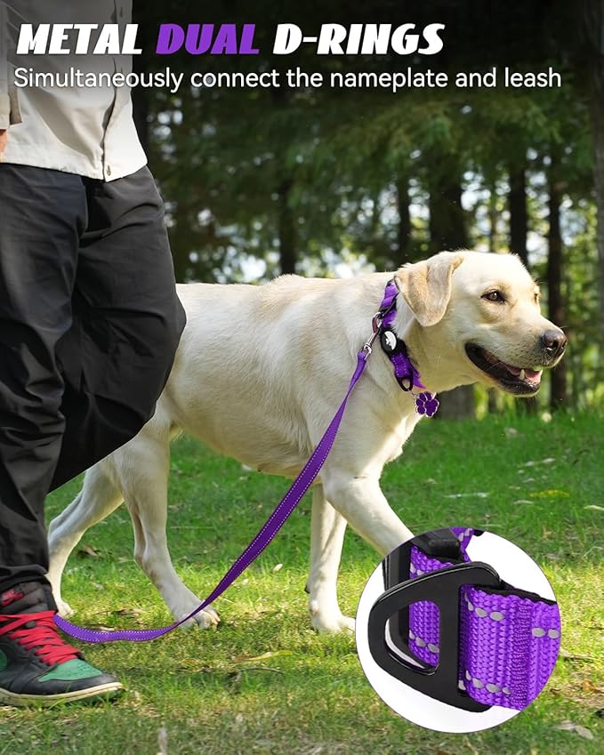 Joytale Airtag Dog Collar, Reflective Pet Collar with Waterproof AirTag Holder, Dual D-Rings, Soft Padded Adjustable for Extra Large Dogs, Purple, XL