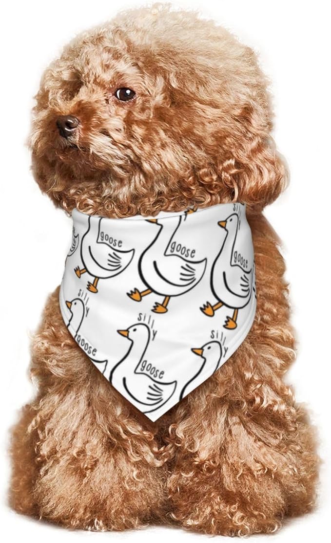 Silly Goose on The Loose Triangle Dog Bandana,Summer Bandana Funny Triangle Dogs Scarf Handkerchief Soft Adjustable Puppy Bandanas (White)