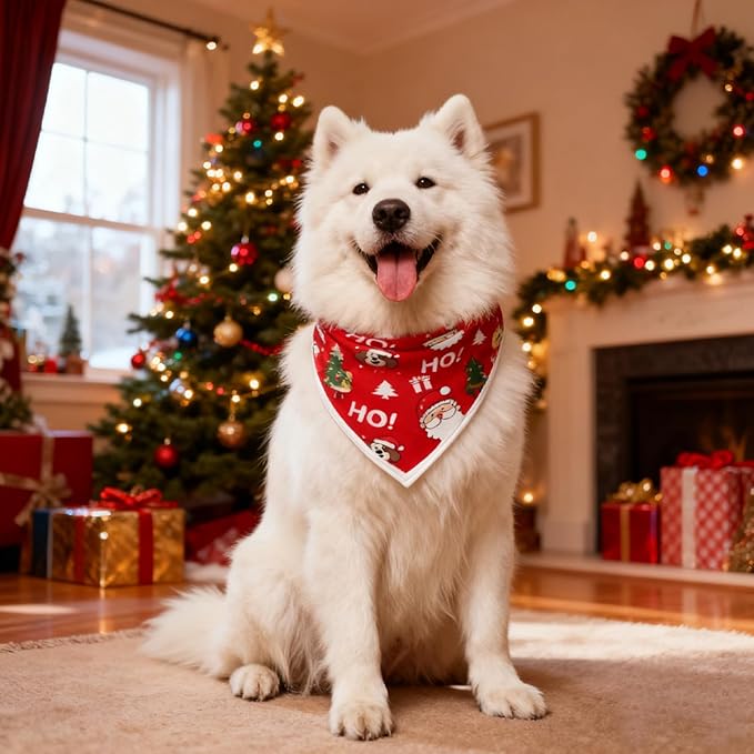 Christmas Dog Bandanas,Reflective Dog Bandana for Night Safety,Adjustable Santa Claus Dog Scarf Triangle Boy and Girl Pet Scarves for Medium Dogs,Red,M