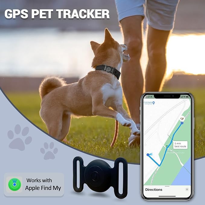 GPS Tracker for Dogs, Mini GPS Pet Tracker with Silicone Cover, IPX8 Waterproof GPS Tracker for Kids,No Monthly Fee,Work with Apple Find My(iOS Only),Smart Tracker for Dogs Finder Tracker Pets-Black-5