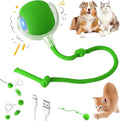 Interactive Electric Automatic Rolling Moving Rechargeable Self Play Stimulation Toy,Smart Pet Chase with Speedy Tail Rope for Bored Indoor Cats (Green)