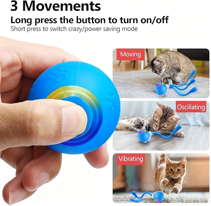 FUNNYDUCK Speed 2.0 Tail Interactive Cat Toys for Indoor Cats – Smart Motion-Activated Rolling Ball with Tail, Chirping Sounds, and USB Rechargeable Design for Enrichment & Exercise