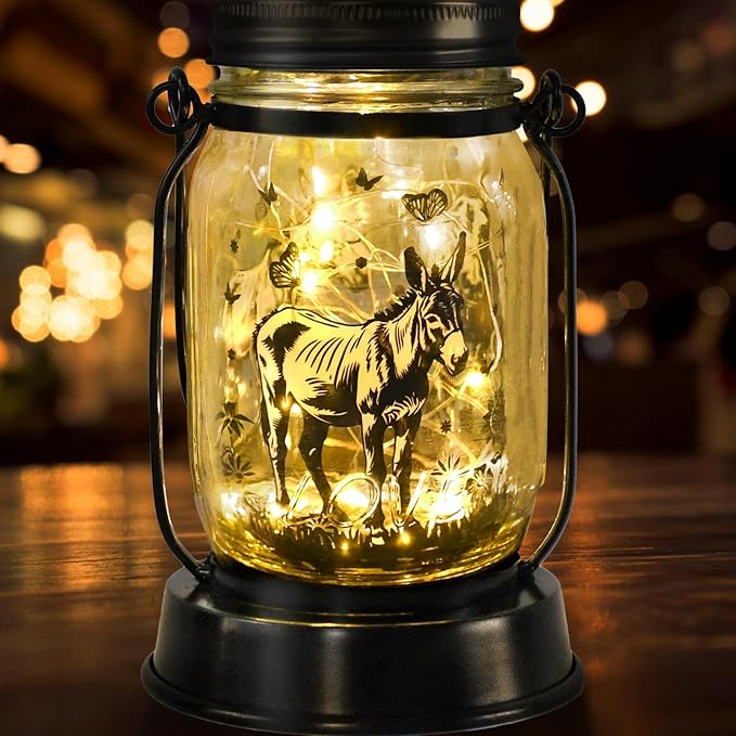 kyoryuger Donkey Gifts for Women/Men Donkey Solar Lanterns Mom Birthday Burro Animal Lovers Lantern Animal Memorial Lights Solar Garden Decoration for Yard, Patio,Backyard,Porch Torches, Home Decor