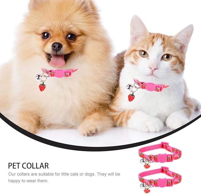 Mipcase Strawberry Printing Cat Collar with Bell Lightweight Adjustable Pet Collar for Festival Party Decoration