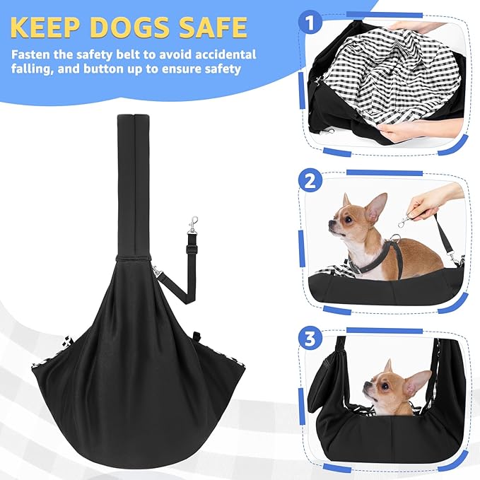 SlowTon Dog Carrier Sling - Thick Padded Shoulder Strap Adjustable Dog Carriers for Small Dogs, Puppy Carrier Purse for Pet Cat with Front Zipper Pocket Safety Belt Machine Washable (DB, L)