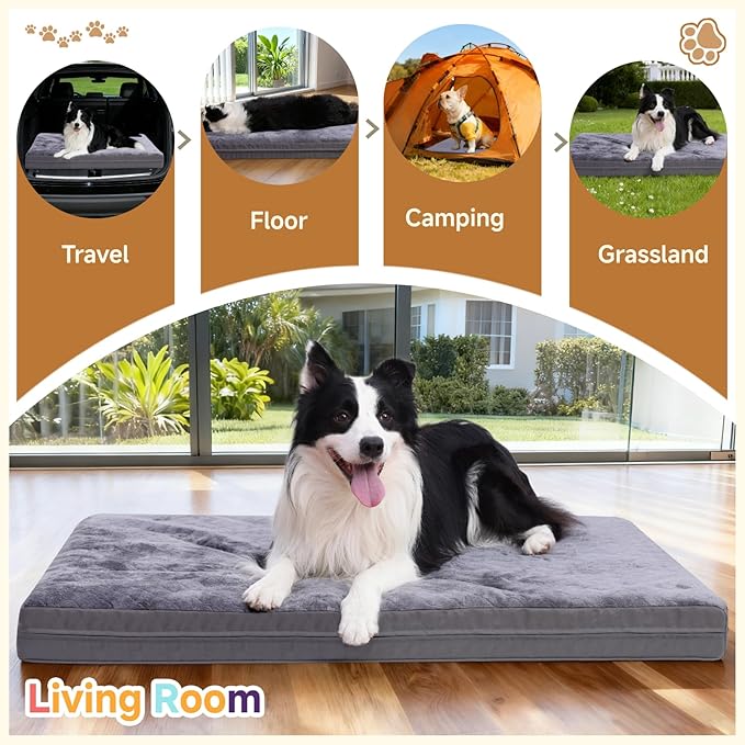 Waterproof Dog Bed for Large Dogs, Outdoor Orthopedic XL Dog Bed with Reversible & Washable Cover, Egg Crate Foam, Anti-Slip, 44" x 32", Gray