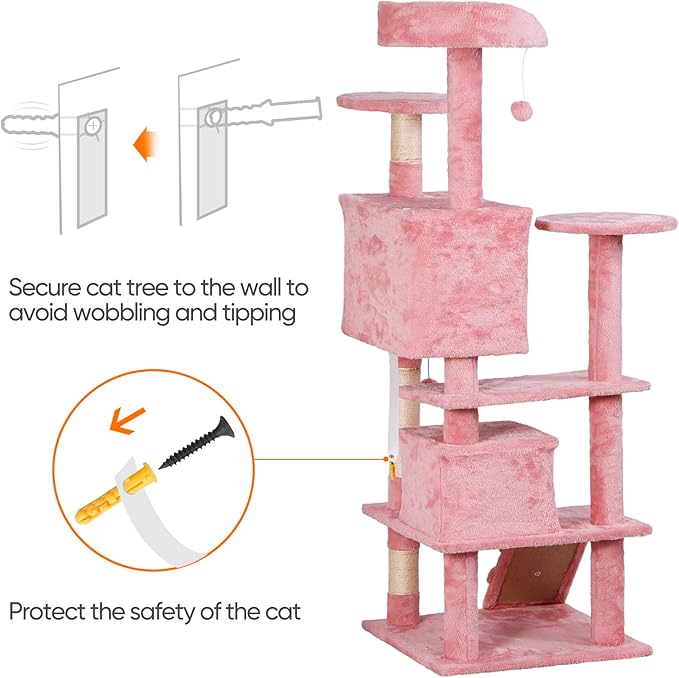 Nova Microdermabrasion 54 in Cat Tree Tower for Indoor Cats Multi-Level Cat Condo Cat Bed Furniture with Scratching Post Kittens Activity Center (Pink)