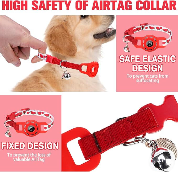 BINGPET AirTag Cat Collar with Bells, Upgraded Safety Elastic Cat Collar with Airtag Cat Collar Holder, Anti-Lost Cat Collars for Cats, Anti-Suffocation Kitty Puppy Collars