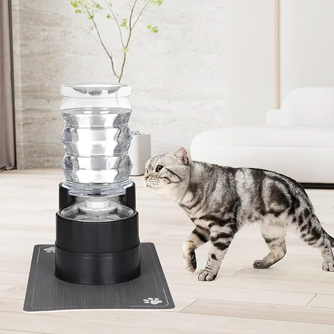 RIZZARI Automatic Dog Water Dispenser: 7L Black Stainless Steel Feeder with Auto-Refill - Elevated Design Eases Joint Strain for Senior Dogs - Leak-Resistant Base - Ideal for Livingroom Bedroom