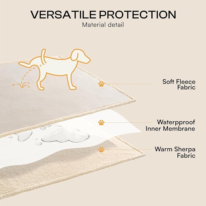 Luciphia Waterproof Pet Blankets, Liquid Pee Proof Dog Blanket for Sofa Bed Couch, Reversible Sherpa Fleece Furniture Protector Cover for Small Medium Large Dogs Cats, Dark Beige King Size（100" x 85"）