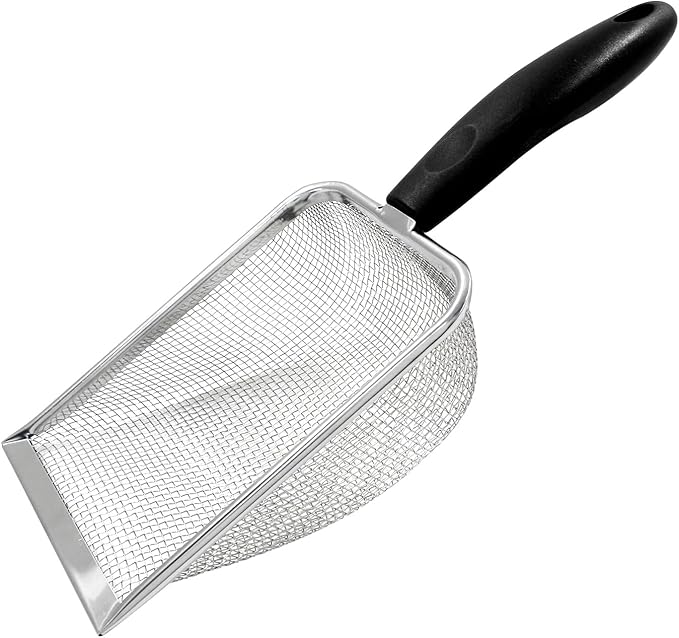 Hordion Cat Litter Scoop Stainless Steel Mesh Scooper, 2mm Mesh Non-Stick Coated Metal Litter Shovel Fine Sand Litter Scooper for Litter Box Kitten Pooper Lifter, Black