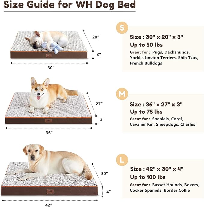 WESTERN HOME WH Large Dog Bed for Large, Jumbo, Medium Dogs, Orthopedic Pet Bed Waterproof Mattress with Removable Washable Cover, Thick Egg Crate Foam Dog Bed with Non-Slip Bottom