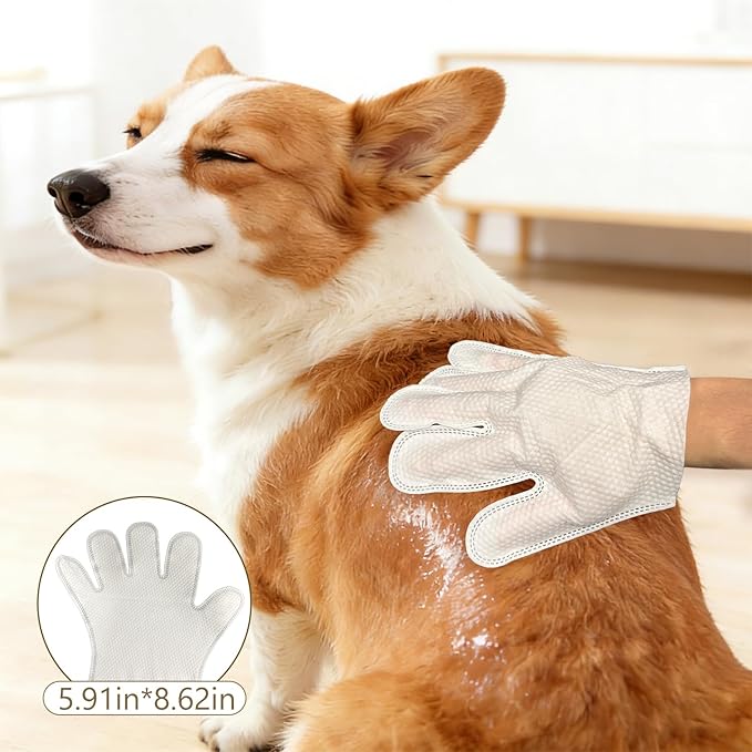 5-Finger Pet Grooming Glove Wipes - Extra Thickened Waterless Bath for Dogs & Cats - Deodorizing & Hypoallergenic Rinse-Free Cleansing for Post-Surgery, Travel, or Senior Pets (6pcs)