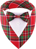 ADOGGYGO Christmas Dog Tuxedo Bandana, Red Green Plaid Pet Xmas Collar with Bow, Adjustable Christmas Costume for Small Dogs (S)