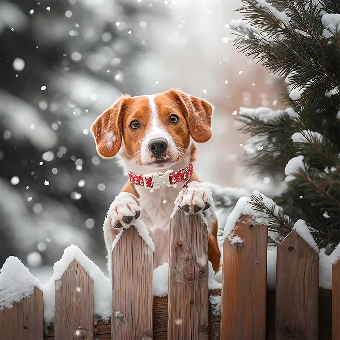 Christmas Dog Collar - Cute Red Snowman Christmas Puppy Collar with Safety Buckle, Soft Adjustable Holiday Dog Collars for Small Medium Large Dogs M