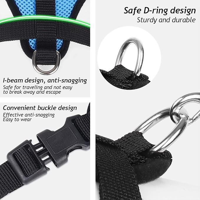 shudyear Summer cat Chest Harness and Leash, Anti-Escape Adjustable Soft mesh cat Leash and Chest Harness Set for All Types of Cats cat Vests (Size L, Sky Blue)