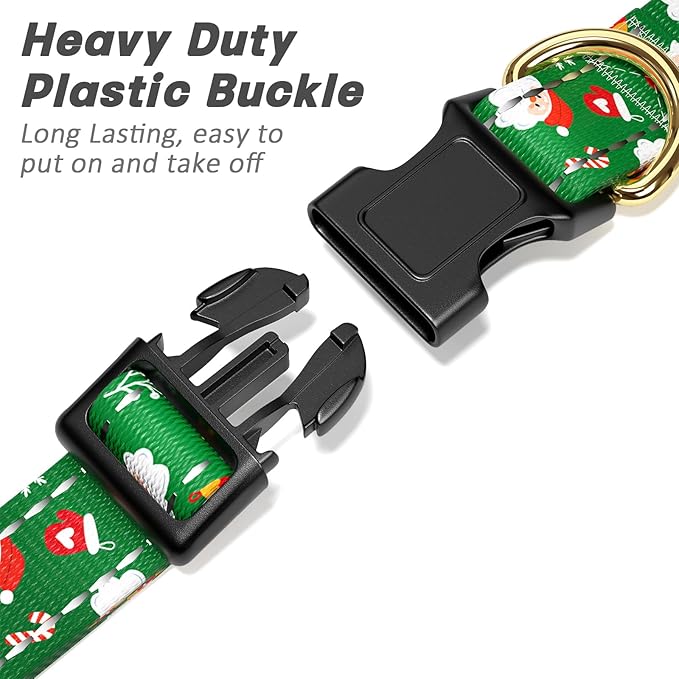 Reflective Dog Collar, Cute Christmas Style Dog Collar for Small Dogs, Soft Nylon Puppy Collar for Boy and Girl Female Dog, Adjustable Heavy-Duty Pet Collars with Quick Release Buckle, Green