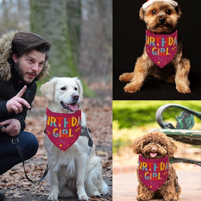 Dog Birthday Party Supplies Dog Birthday Girl Bandanas Party Pet Supplies Triangle Scarf Accessories and Decoration for Small Medium Large Dogs