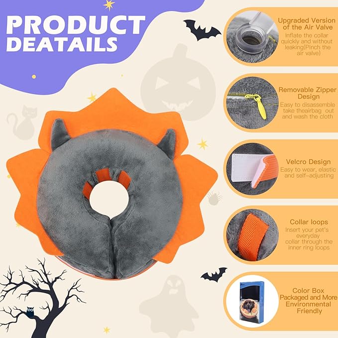 IEUUMLER Inflatable Recovery Dog Collar, Protective Donut Cone, Adjustable Soft Collar for Dog and Cat After Surgery Prevent from Biting & Scratching EU002 - Grey Demon XL
