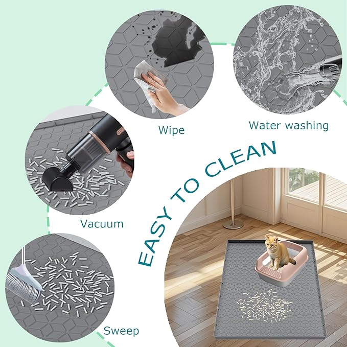 Cat Litter Mat for Litter Box, Silicone Large Cat Litter Trapping Mat - 40x28 in, Waterproof & Non-Slip, Durable & Easy Clean, Gray