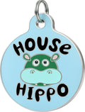 Bad Tags Personalized Dog and Cat ID Tags in 25+ Designs and 2 Sizes - 5 Lines of Custom Engraved Text - Funny Cute Personalized Pet Tags (House Hippo - Blue, Small (1 inch))