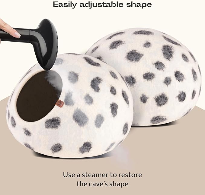 MEOWFIA Cat Cave – Premium Felt Cat Bed for Indoor Cats, Handmade Merino Wool (Snow Leopard, Medium)