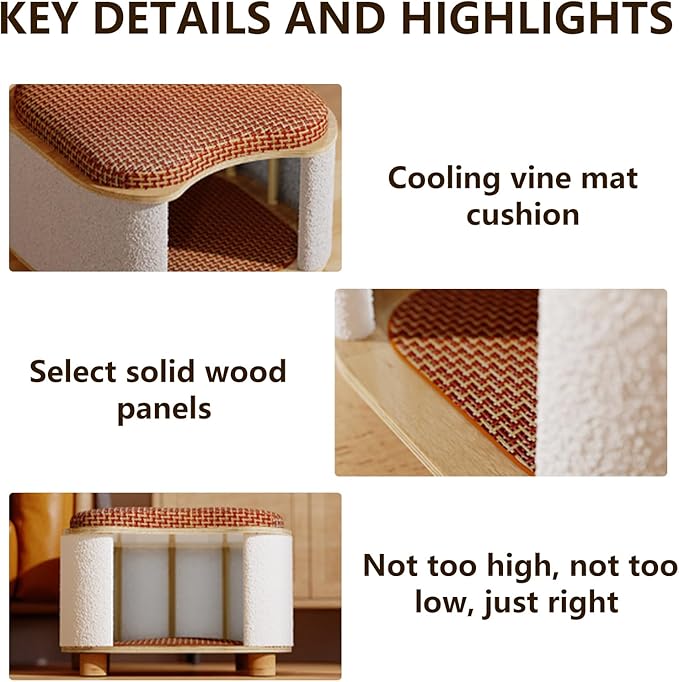 Cat Bed for Indoor Cats – Wooden Cat House with Scratching Pad, Multi-Functional Cat Furniture & Hideaway Stool, Durable Wooden Cat Cabinet Cottage for Kittens