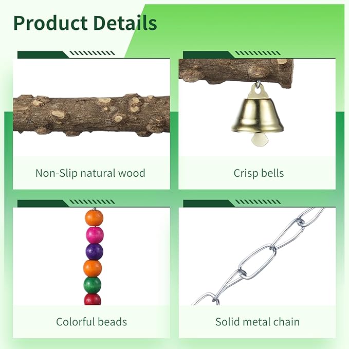 2PCS Chicken Bird Swings - Natural Wooden Swing Toys with Wooden Stands for Chickens, Hens & Parrots