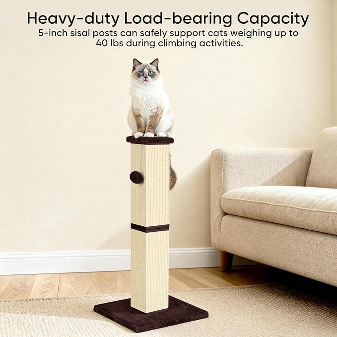 Cat Scratching Post 32 Inch for Indoor Large Cats and Kitten, Nature Sisal Tall Cat Scratch Post, Sisal Cat Scratcher Improve Cat's Scratching Habits and Protect Your Furniture, Beige