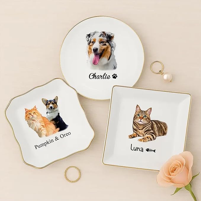 Custom Pet Photo Ring Dish, Personalized Pet Portrait Jewelry Dish, Pet Lover Gift, Dog Mom Cat Mom Gift, Custom Pet Trinket Tray, Decorative Trinket Dish for Dog and Cat Lovers