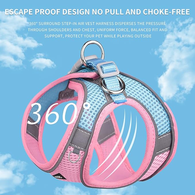 AIITLE Dog Harness, No-Pull Cat Harness with a Leash, Adjustable Reflective Dog Vest, Cat Harness Escape Proof, Outdoor Walking, Running,Training for Extra Small Dogs and House Cats Pink XXXS