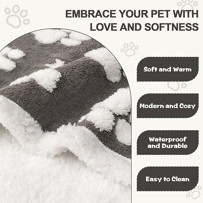 Waterproof Blanket for Dog Cat or Adult, Cute 3D Textured Paw Dog Blanket for Bed Couch Sofa, Soft Liquid Pee Proof Pet Furniture Protector, 50"x60", Grey