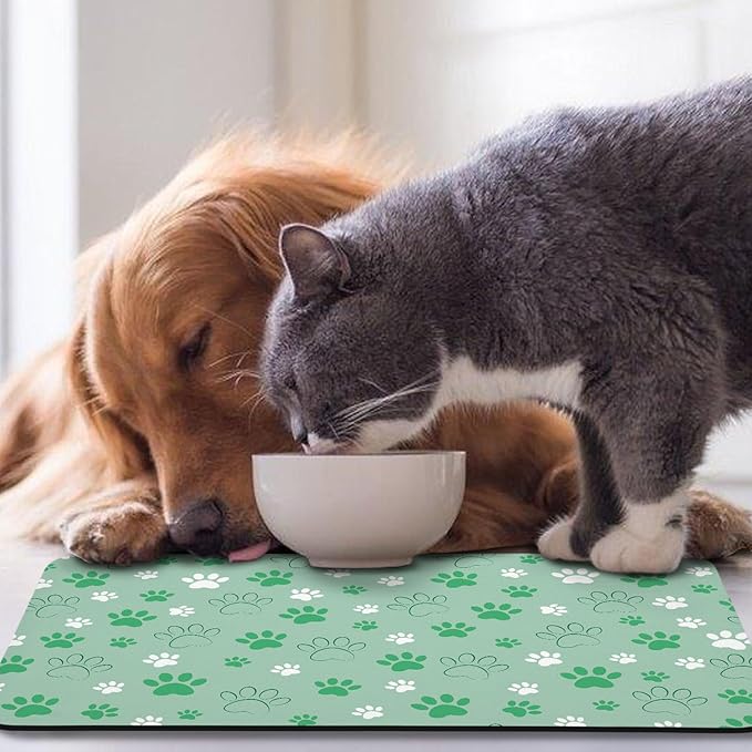 Dog Food Mat, Absorbent Water Bowl Mats Cat Pet Feeding Placemats Green 12 * 20 inch