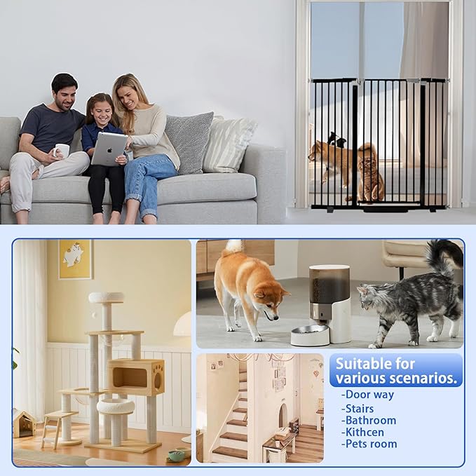 41" Tall Safety Pet Gate,Adjustable 29.92"-49.21" Wide,No Drilling Pressure Mount Kit,Auto Close Cat Gate Suitable for Stairs,Doorways (Black, 29.92"-49.21")