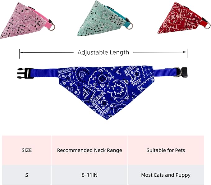 Cat and Puppy Bandana Collar Set, 4 Pack Adjustable Cotton Pet Neck Scarves with Buckle, Cute Patterns for Daily Wear & Holiday Photos